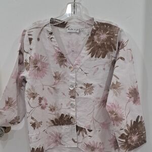 Habitat Pink & Brown Floral Button-Front Linen Top